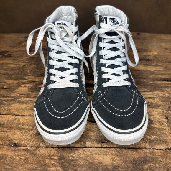 Vans Sk8-Hi Floral Canvas High Top Sneakers Womens 8 Tropical Print Suede Accent - Picture 1 of 12